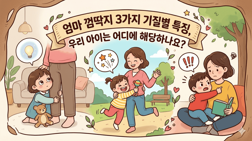 엄마 껌딱지 아이의 3가지 기질별 특징을 비교한 하여 순한, 까다로운, 느린 기질을 가진 아이와 엄마의 모습